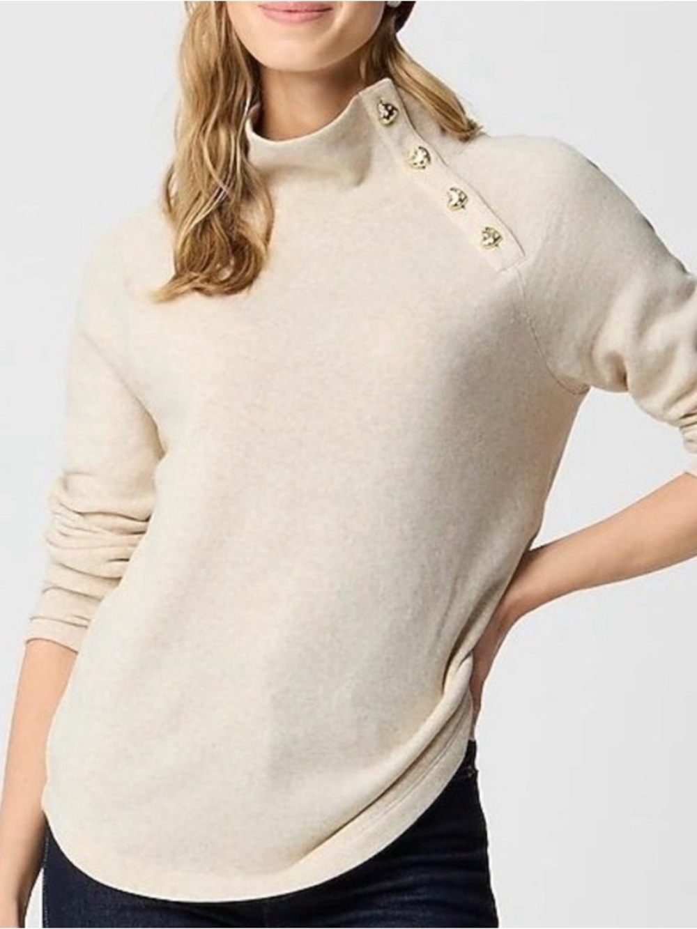 J. Crew factory Heart Button Collar Pullover mock neck sweater Large